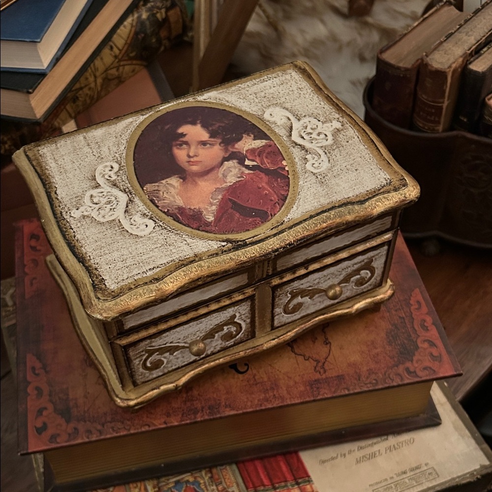 Vintage Florentine Style Jewelry Box with Portrait